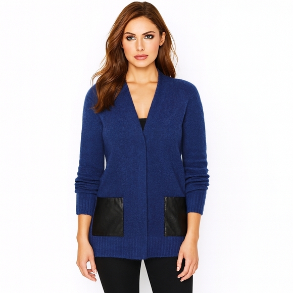 Lord & Taylor Sweaters - Lord & Taylor 100% Cashmere Long Cardigan • Navy • Leather Pockets